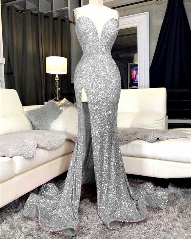 Silver Sequin Mermaid Long Formal Dress – Dreamdressy