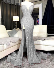 Load image into Gallery viewer, Silver Sequin Mermaid Prom Dresses 2022
