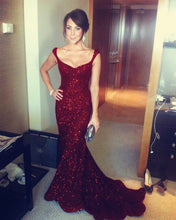 Load image into Gallery viewer, Burgundy Sequin Mermaid Prom Dresses
