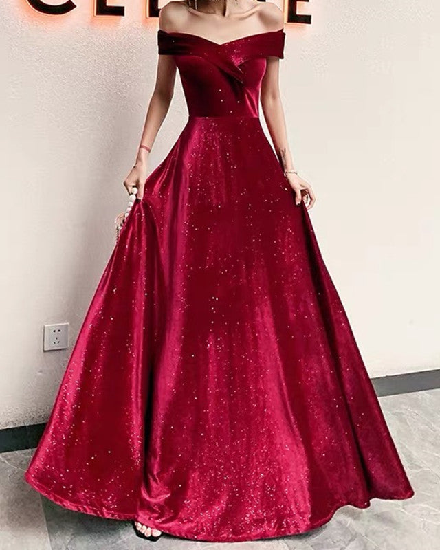 Sparkle Velvet Prom Dresses Off The Shoulder