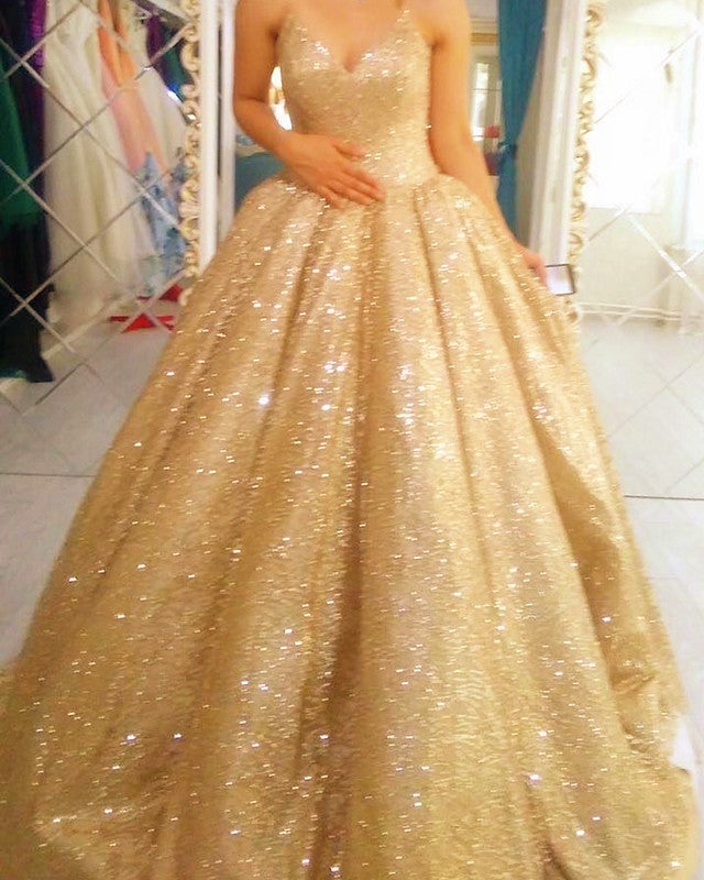 Gold Sequins Wedding Dress