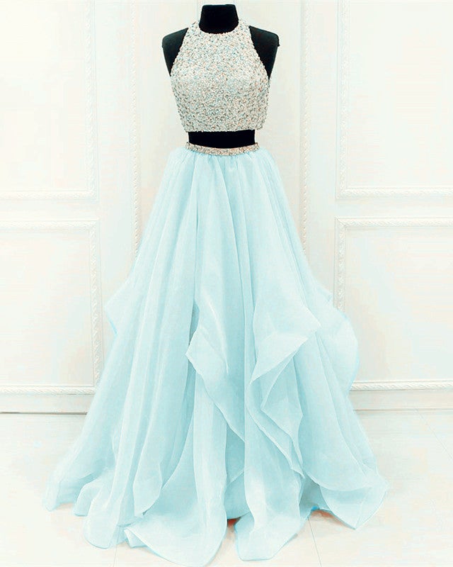 Sequins Beaded Organza Layered Two Piece Ballgowns Prom Dress Sequins Beaded Organza Layered Two Piece Ballgowns Prom Dress