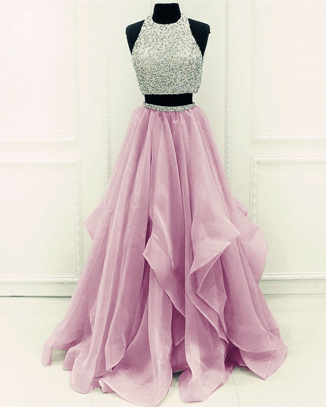 Sequins Beaded Organza Layered Two Piece Ballgowns Prom Dress Sequins Beaded Organza Layered Two Piece Ballgowns Prom Dress