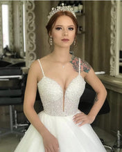 Load image into Gallery viewer, Sequins Beaded V Neck Wedding Dress Ball Gown With Straps
