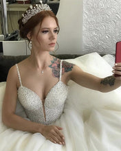 Load image into Gallery viewer, Sequins Beaded V Neck Wedding Dress Ball Gown With Straps
