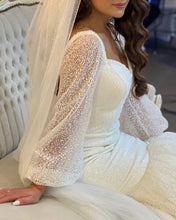 Load image into Gallery viewer, Sequins Mermaid Wedding Dress Puffy Sleeves
