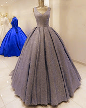 Load image into Gallery viewer, Sequins Prom Dresses Ball Gown High V Neck
