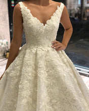 Load image into Gallery viewer, Sequins Tulle Ball Gown Wedding Dress Lace V Neck
