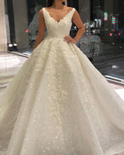 Load image into Gallery viewer, Sequins Tulle Ball Gown Wedding Dress Lace V Neck-alinanova

