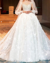 Load image into Gallery viewer, Sequins Wedding Dress Ball Gown With Beaded Long Sleeves

