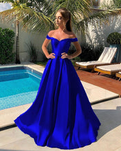 Load image into Gallery viewer, Long A Line Satin Off Shoulder Dress
