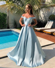 Load image into Gallery viewer, Long A Line Satin Off Shoulder Dress
