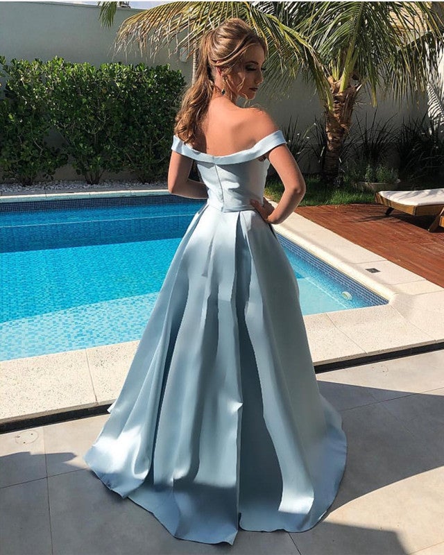 Long A Line Satin Off Shoulder Dress Long A Line Satin Off Shoulder Dress