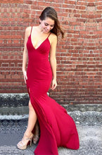 Load image into Gallery viewer, Sexy Deep V-neck Open Back Long Jersey Mermaid Evening Dress

