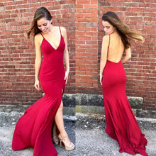 Load image into Gallery viewer, Sexy Deep V-neck Open Back Long Jersey Mermaid Evening Dress
