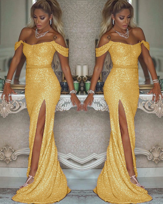 Mermaid Yellow Sequin Prom Dress