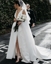 Load image into Gallery viewer, Sexy Leg Split Plunge V-neck Long Satin Wedding Dresses
