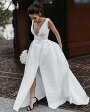 Load image into Gallery viewer, Sexy Leg Split Plunge V-neck Long Satin Wedding Dresses-alinanova
