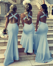 Load image into Gallery viewer, Steel Blue Bridesmaid Dresses Backless
