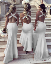 Load image into Gallery viewer, Silver Bridesmaid Dresses Open Back
