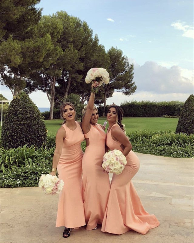 gray and pink bridesmaid dresses Sexy Halter Mermaid Bridesmaid Dresses Open Back – alinanova