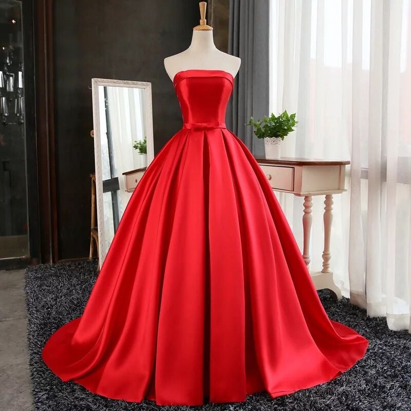 Sexy Long Satin Strapless Ball Gowns Prom Dresses – alinanova