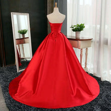 Load image into Gallery viewer, Ball-Gowns-Wedding-Dresses-Red-Strapless-Satin-Gown
