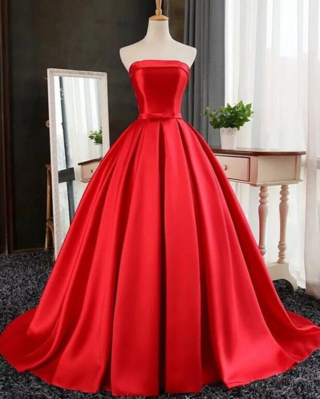 Red Ball Gown Satin Prom Dresses
