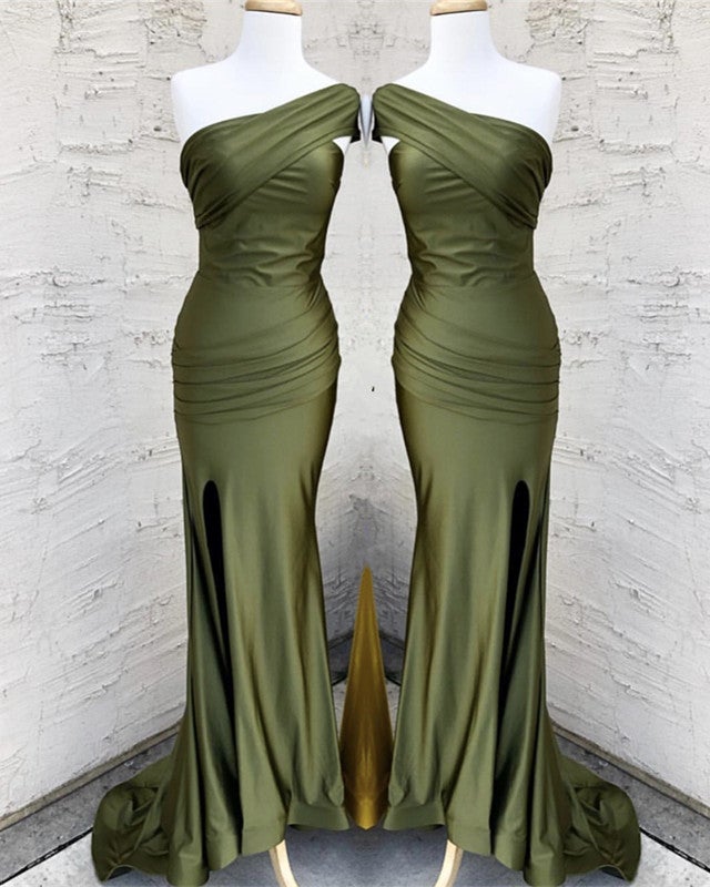 Mermaid Bridesmaid Dresses One Shoulder Leg Split alinanova Mermaid Bridesmaid Dresses One Shoulder Leg Split alinanova