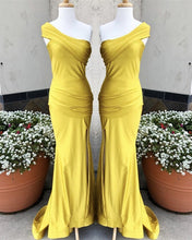 Load image into Gallery viewer, Mustard Yellow Bridesmaid Dresses One Shoulder
