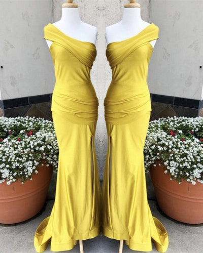 Mustard Yellow Bridesmaid Dresses One Shoulder