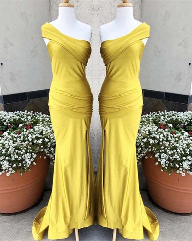 Mustard Yellow Bridesmaid Dresses One Shoulder