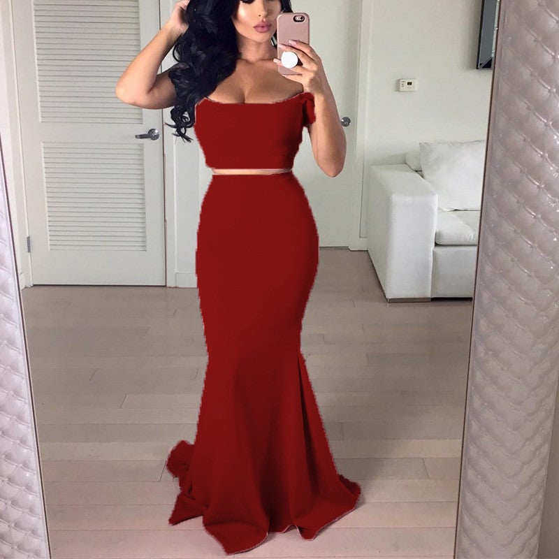 red two piece mermaid prom dresses Sexy Mermaid Two Piece Prom Dress Off The Shoulder – alinanova