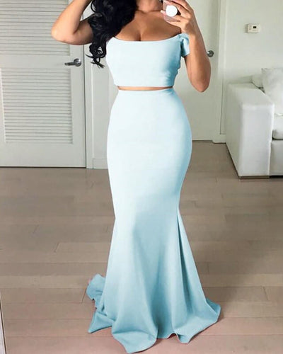 Light Blue Two Piece Prom Dress