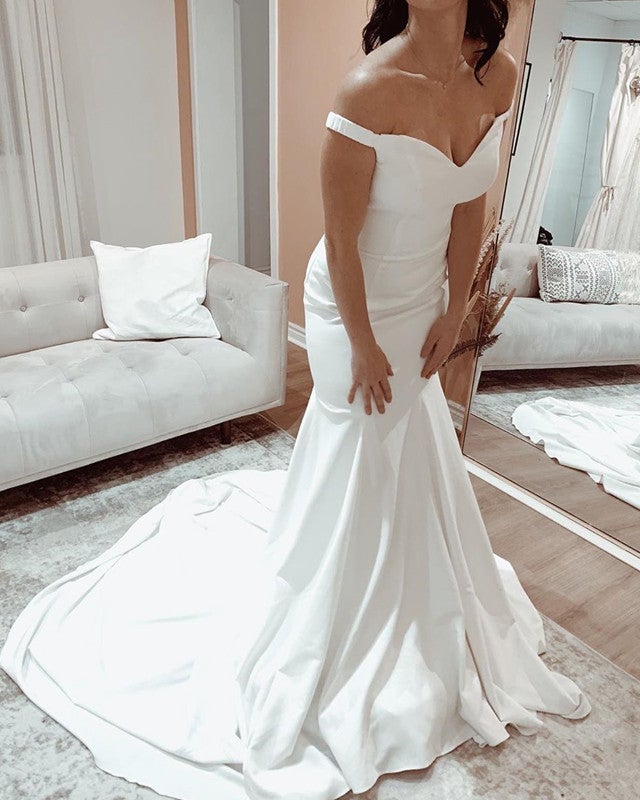 Sexy Mermaid Wedding Gown Satin Off Shoulder Sexy Mermaid Wedding Gown Satin Off Shoulder