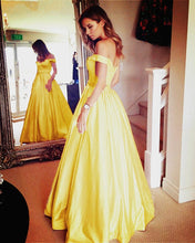Load image into Gallery viewer, Sexy Off Shoulder Beaded Sashes Satin Prom Dresses Ball Gowns
