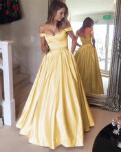 Load image into Gallery viewer, Sexy Off Shoulder Beaded Sashes Satin Prom Dresses Ball Gowns
