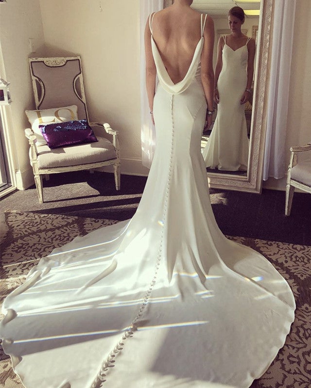 sachin and babi light blue dress Lace Sheath Backless Spaghetti Strap Wedding Dress MW657 main image 0