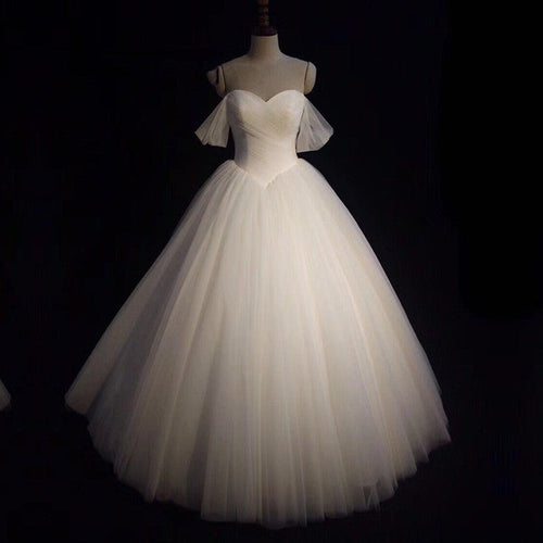 Sexy Pleated Sweetheart Tulle Ball Gowns Wedding Dresses Off-the-shoulder-alinanova