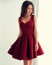 Load image into Gallery viewer, Sexy Spaghetti Straps V-neck Satin Homecoming Dresses Short Prom Gowns
