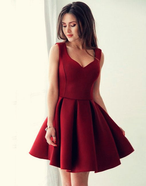 Sexy Spaghetti Straps V-neck Satin Homecoming Dresses Short Prom Gowns-alinanova