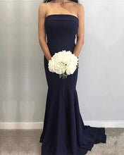 Load image into Gallery viewer, Simple-Bridesmaid-Dresses-Long-Satin-Strapless-Formal-Mermaid-Gowns
