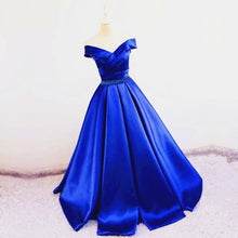 Load image into Gallery viewer, Sexy V Neck Off The Shoulder Satin Ball Gown Prom Dress Beaded Sashes
