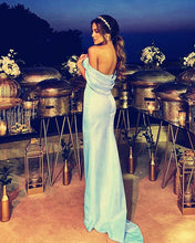 Load image into Gallery viewer, Light Blue Prom Dresses Draped Shoulder
