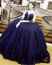 Load image into Gallery viewer, Sheer Long Sleeves Ball Gown Dresses Lace Appliques
