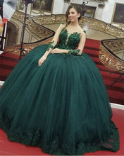 Load image into Gallery viewer, Sheer Long Sleeves Ball Gown Dresses Lace Appliques-alinanova

