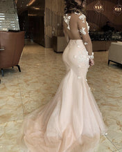 Load image into Gallery viewer, Sheer Long Sleeves Mermaid Prom Dresses With 3D Flowers
