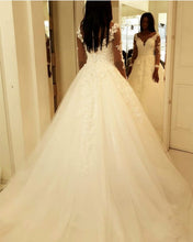 Load image into Gallery viewer, Sheer Long Sleeves Princess Wedding Gowns Lace Appliques
