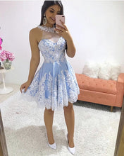 Load image into Gallery viewer, Short A-line Halter Homecoming Dresses Lace Appliques-alinanova

