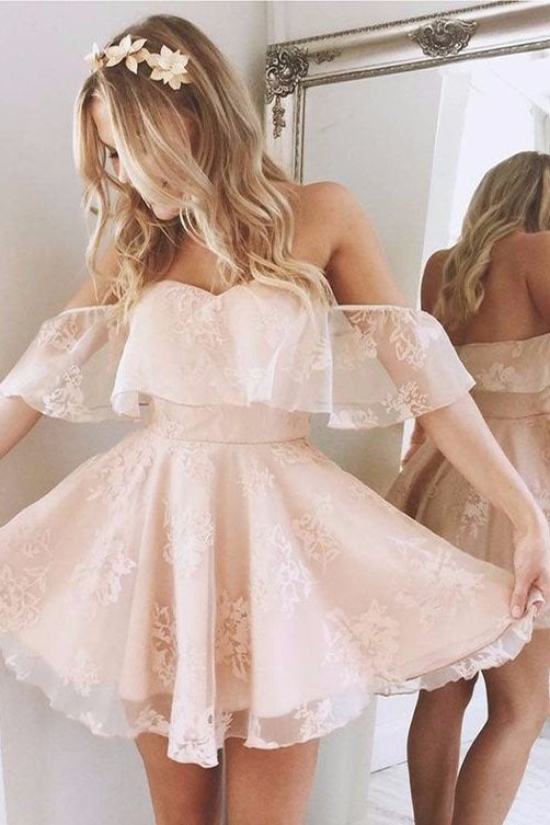 Short A-line Ruffle Sleeves Lace Homecoming Dresses For Graduation Party Short A-line Ruffle Sleeves Lace Homecoming Dresses For Graduation Party